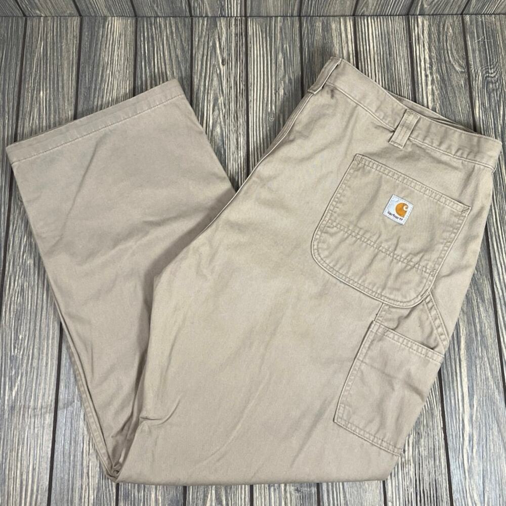 Carhartt Washed Twill Cotton Carpenter Pants Men‎ 44x30 Khaki Workwear Tan